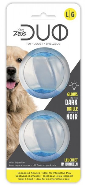 Zeus Duo Ballspielzeug für Hunde mit Leuchten in der Dunkelheit &amp; Quietschgeräusch, 2 Stk.